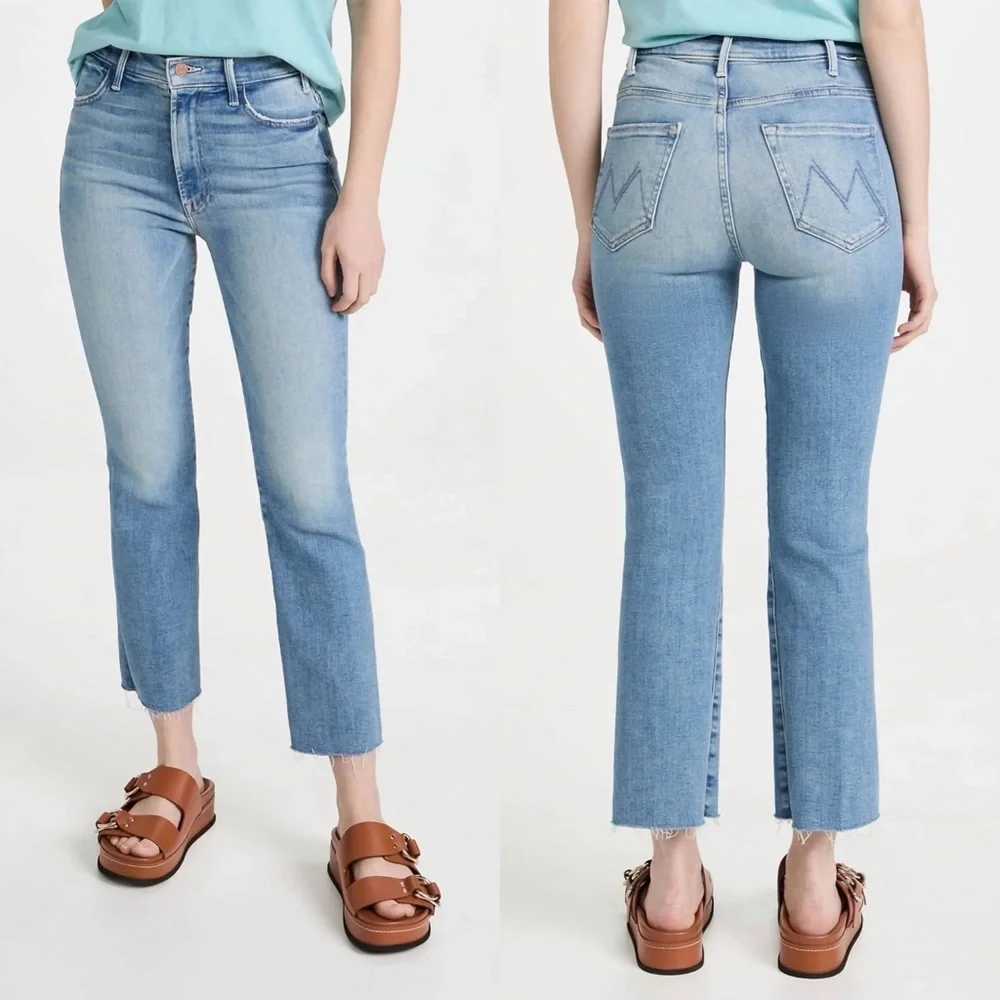 MOTHER The Hustler High Rise cropped Leg Ankle Fray Jeans Au Revoir size 32
